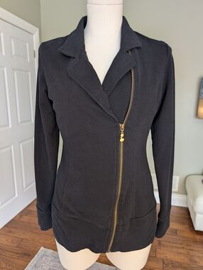 Kensie Girl Women’s Black Moto Style Jacket Cardigan Blazer Cotton Size L
